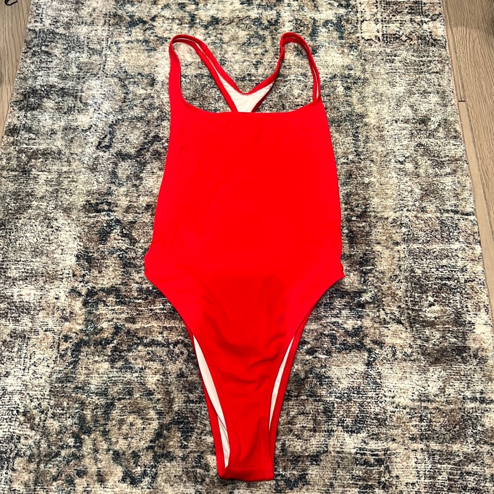 Solid and Striped high thigh suit